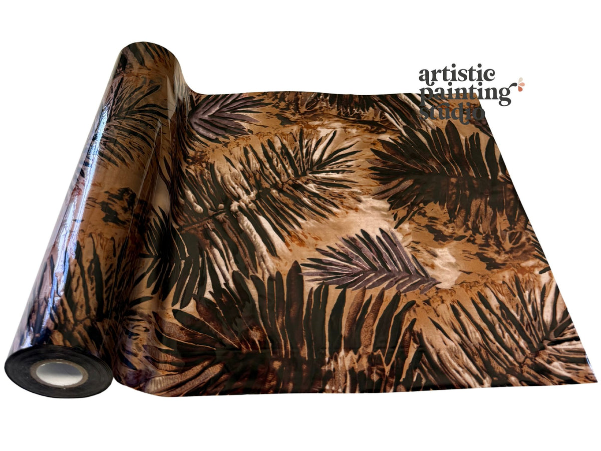 Roll of decorative transfer foil with leaf pattern and 'artistic painting' branding.