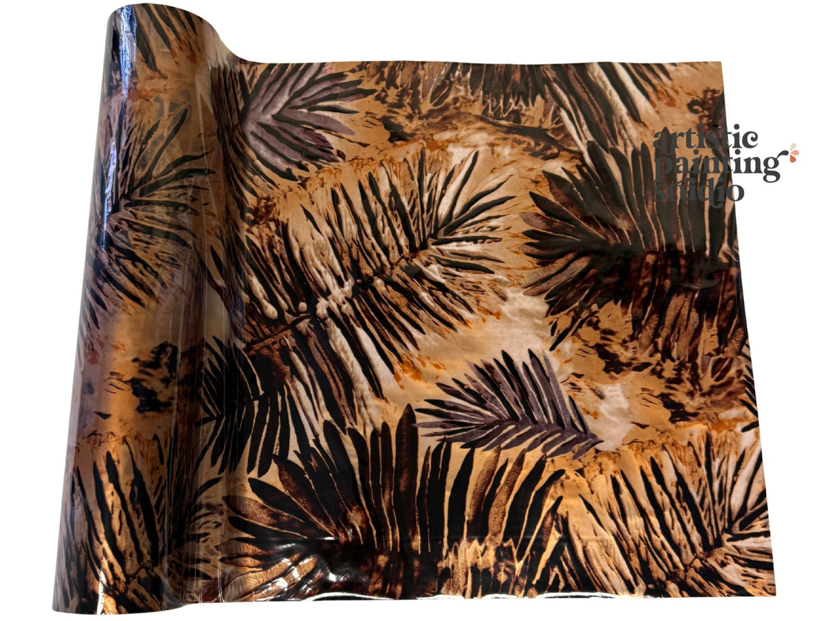 Transfer Foil with palm leaf pattern and 'Artistic Textiles' branding on a white background