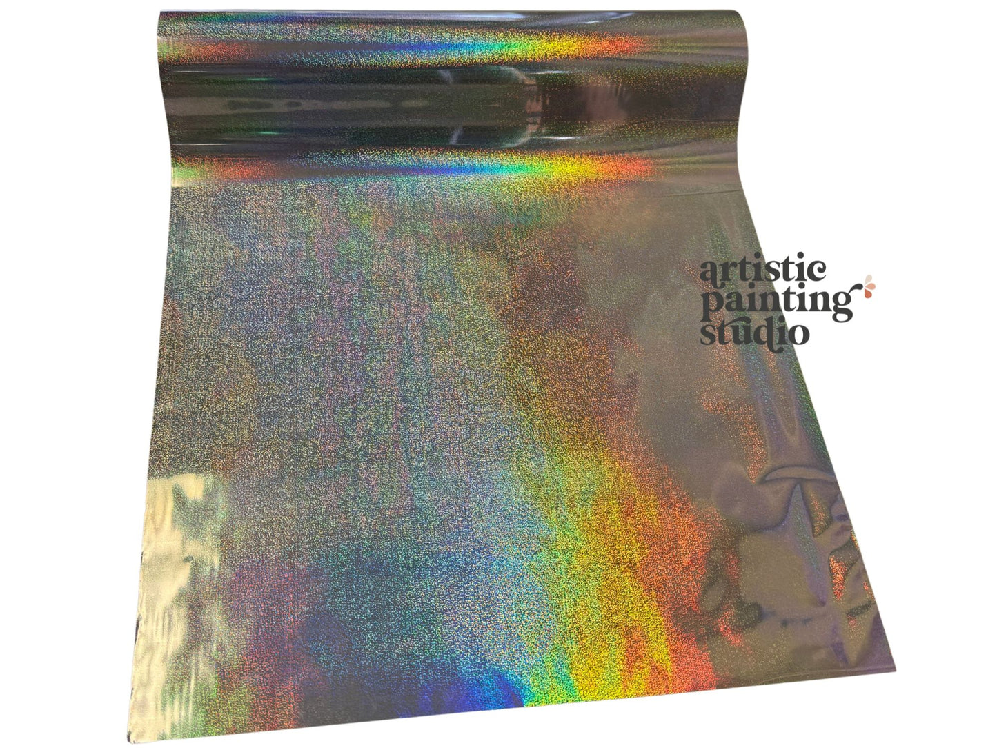 Silver holographic craft foil on white background
