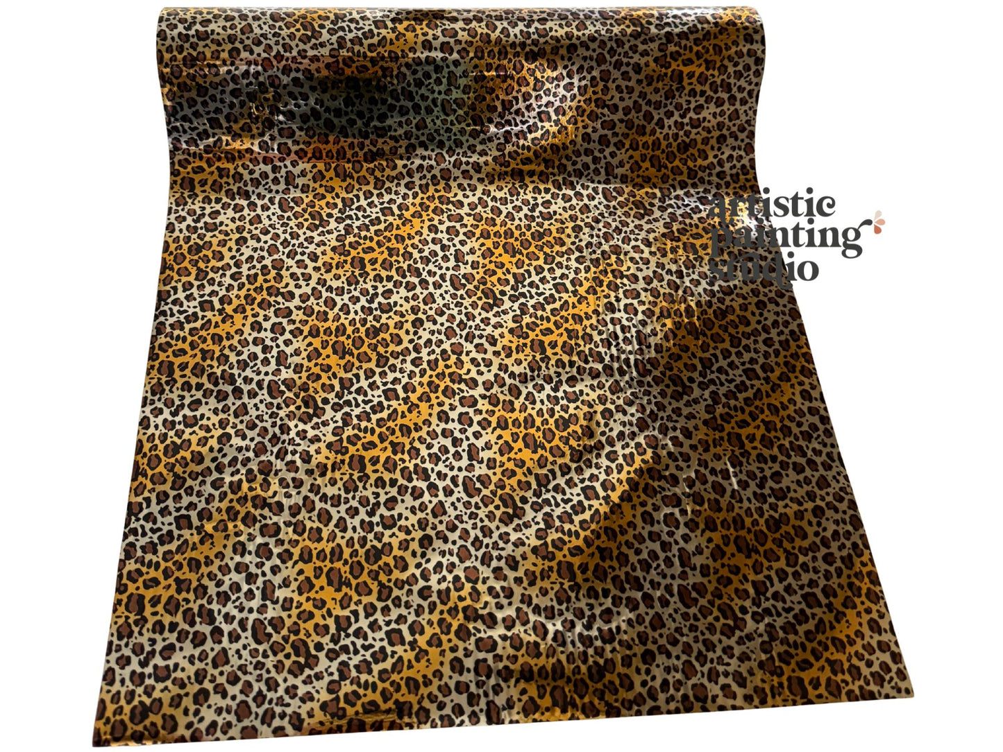 Leopard print transfer foil with a visible brand logo on a white background
