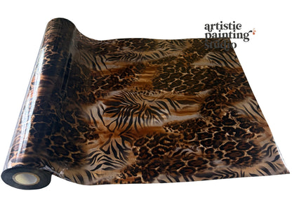 Roll of transfer foil with a leopard print pattern on a white background, featuring the 'Artistic Painting Studio' logo.