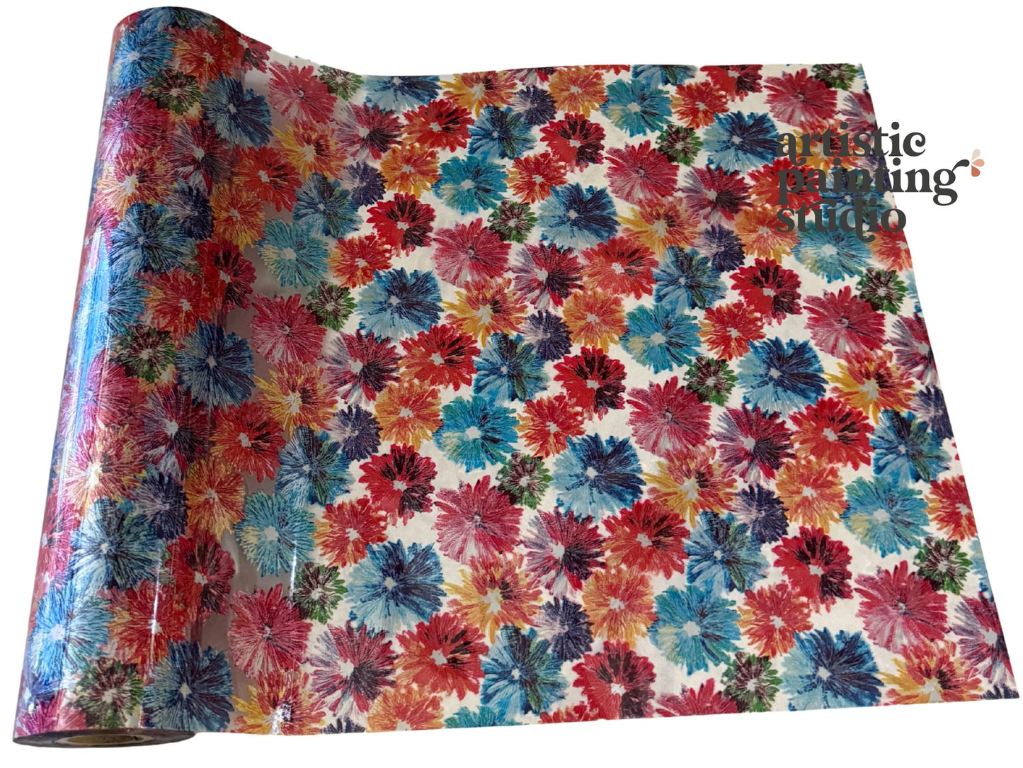 Metallic transfer foil with multiple colored daises