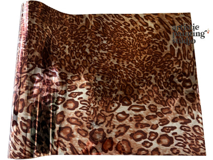 Leopard print transfer foil with 'Artistic Painting Studio' branding on a white background