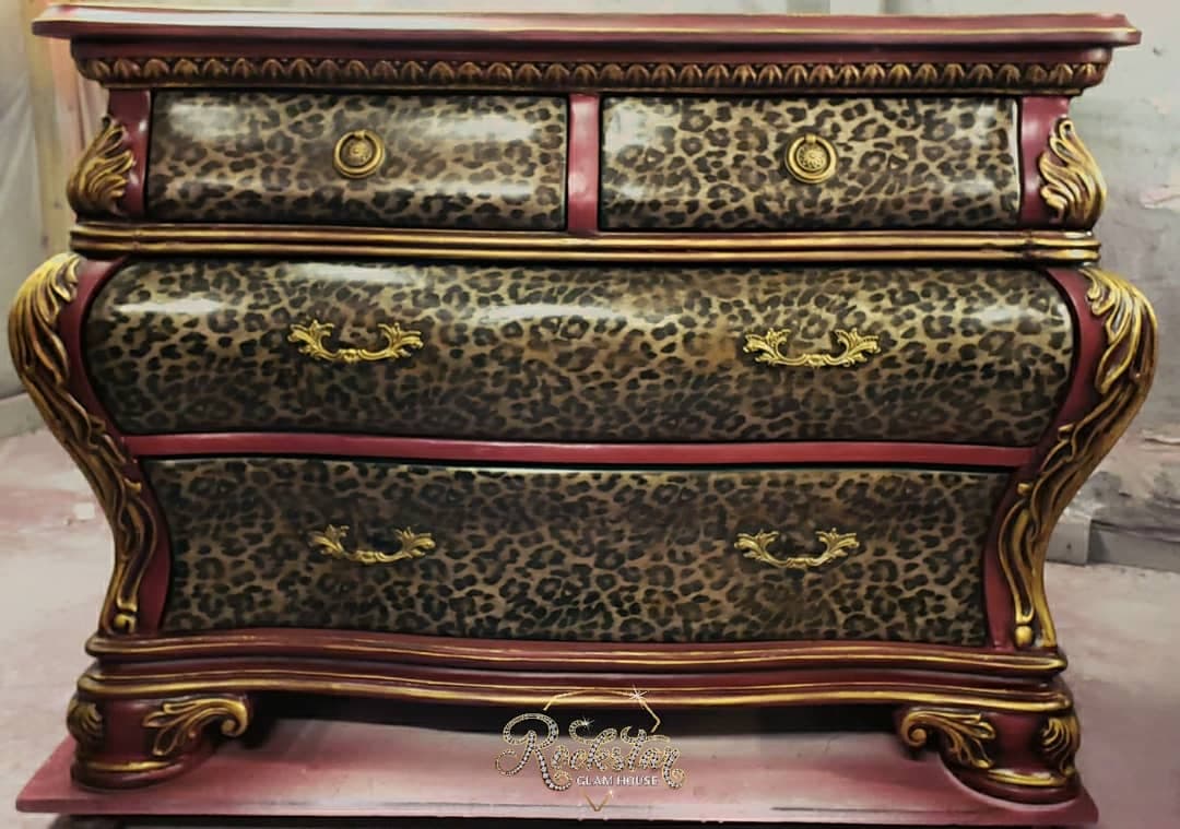 Dresser Cheetah Gold foil and Red paint