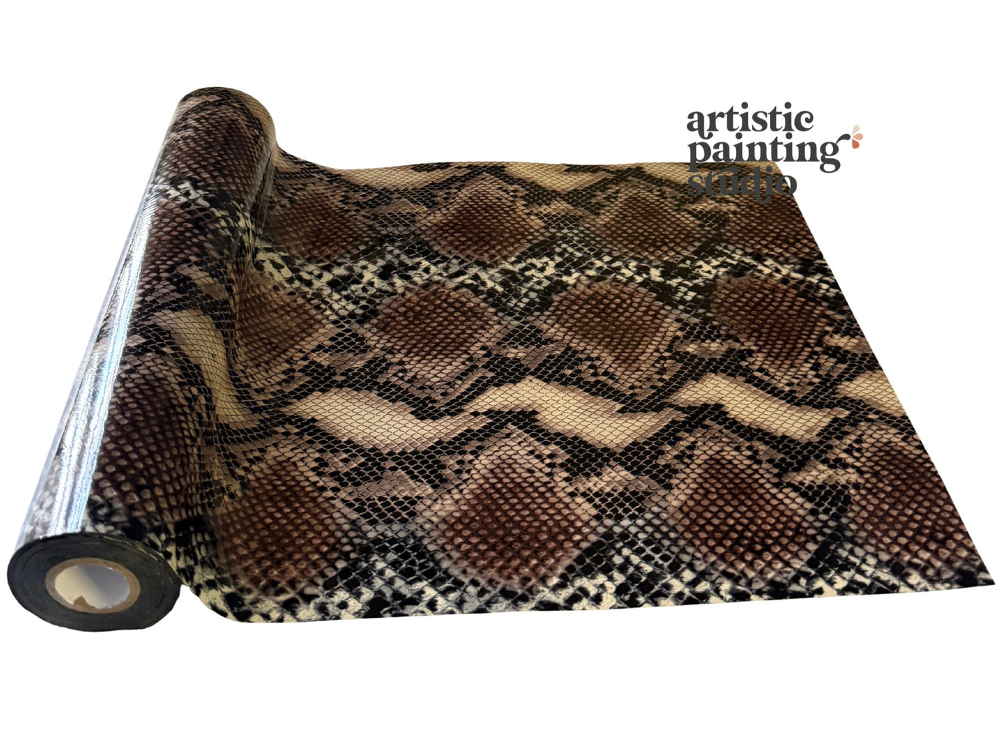 Snakeskin pattern transfer foil roll with 'artistic painting' branding on a white background