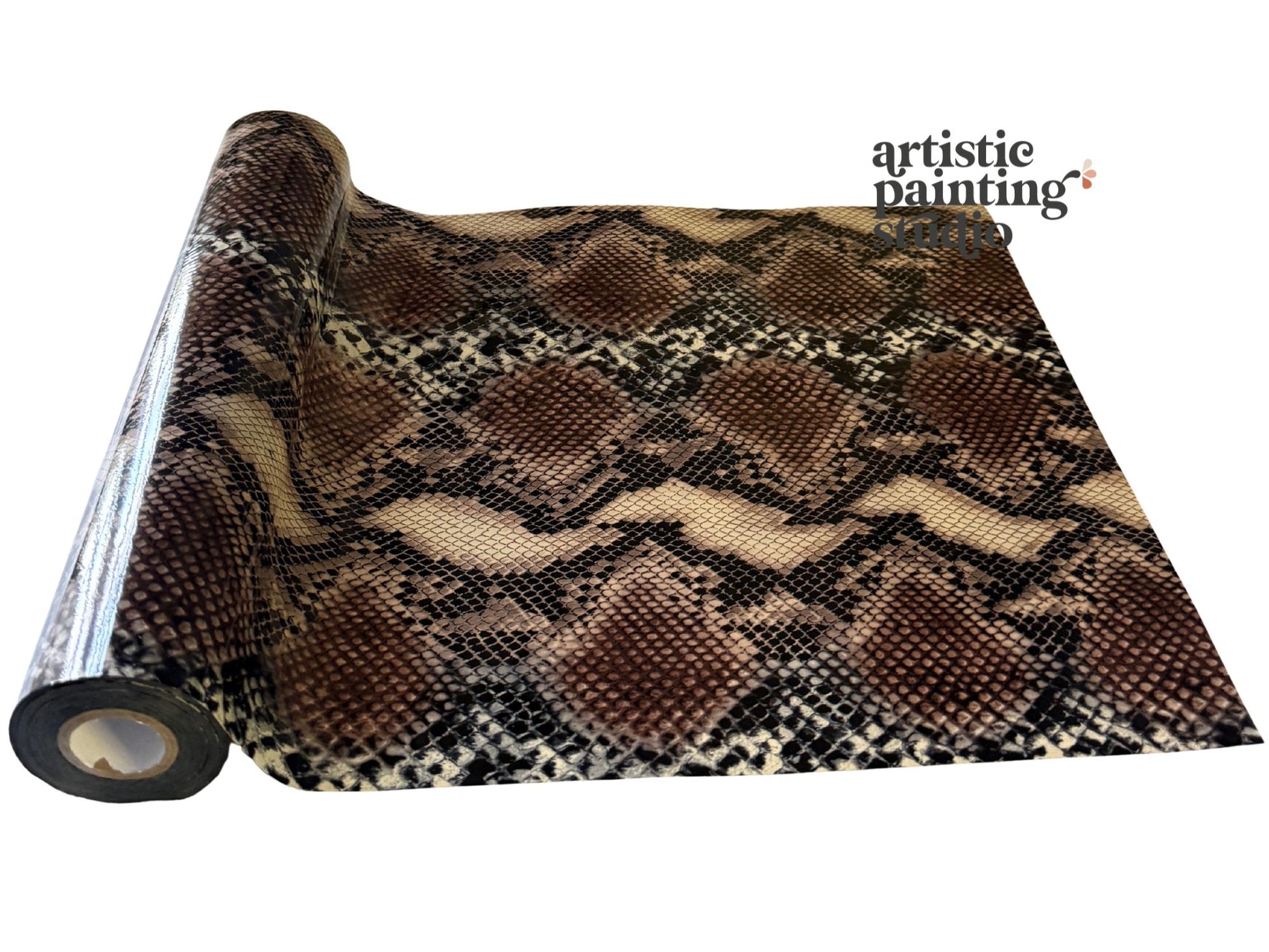 Snakeskin pattern transfer foil roll with 'artistic painting' branding on a white background