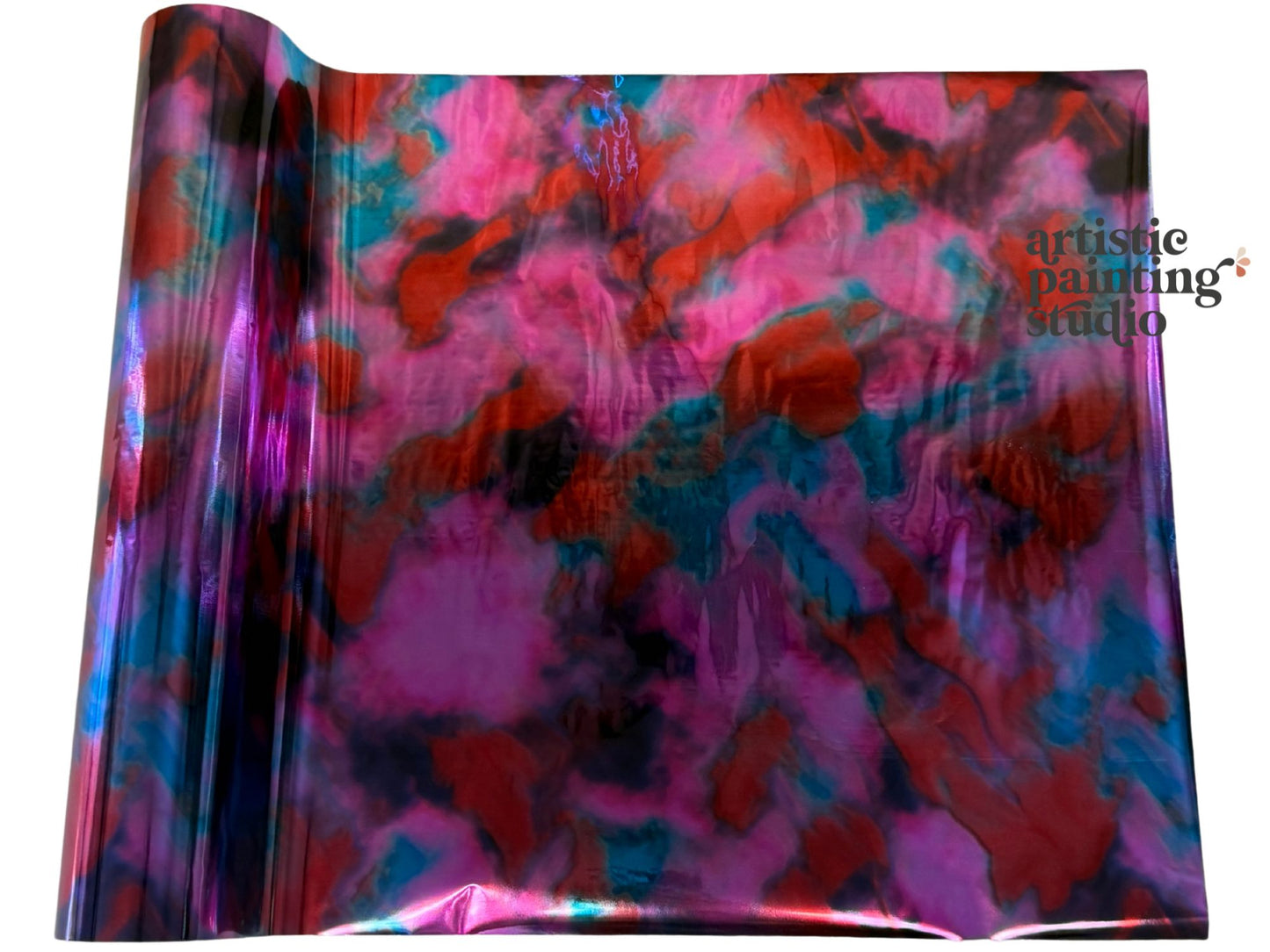 Colorful abstract craft foil with 'artistic painting studio' branding on a white background