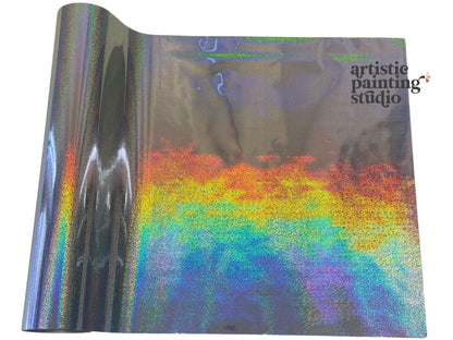 Silver holographic craft foil on white background