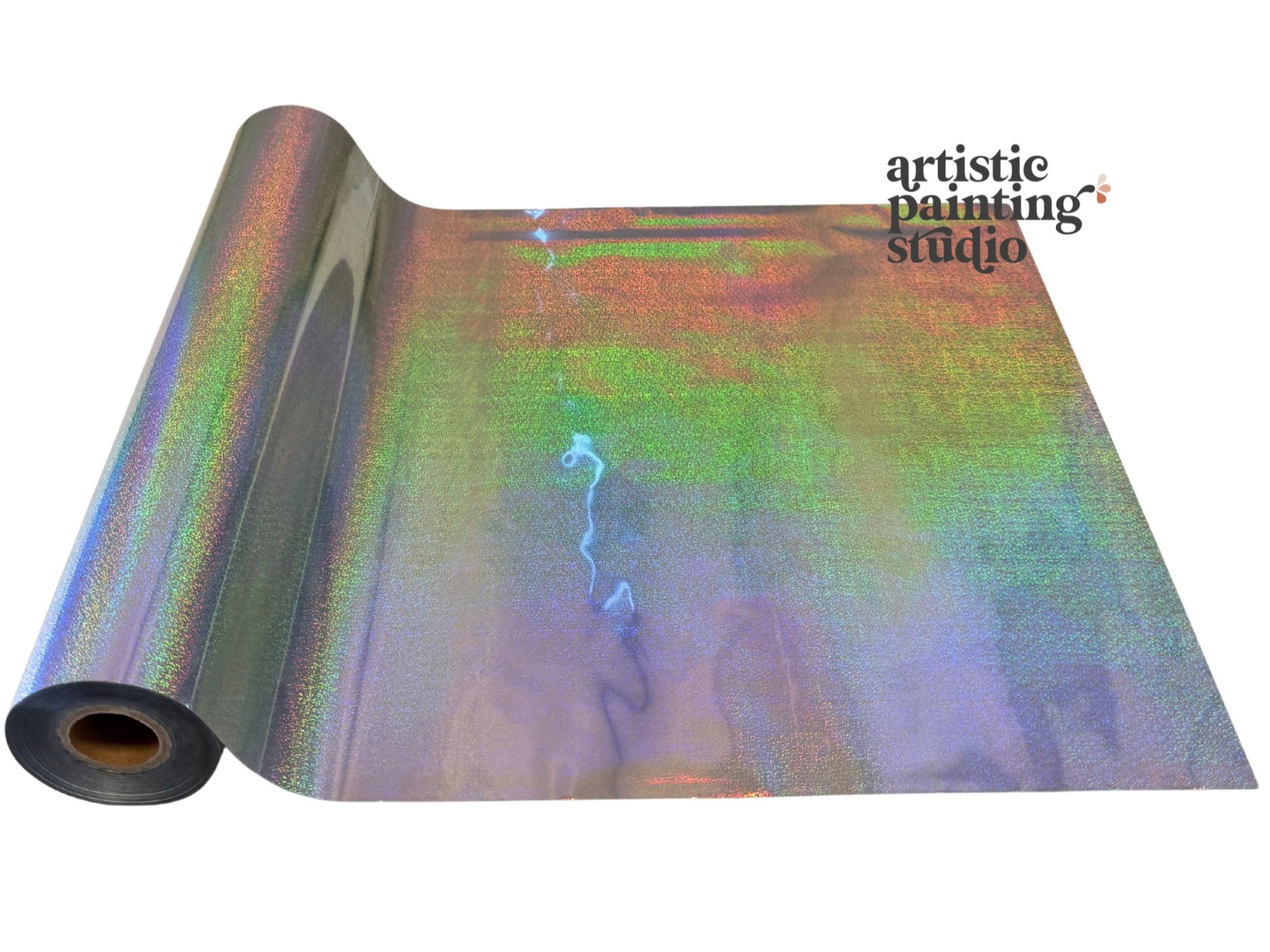 Silver holographic craft foil on white background