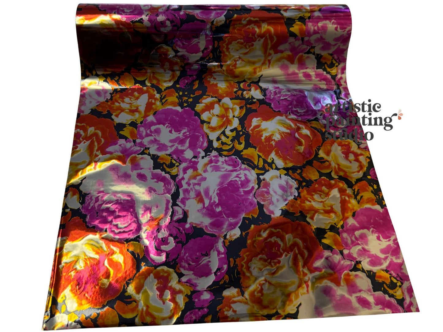 Floral patterned transfer foil with vibrant colors on a white background