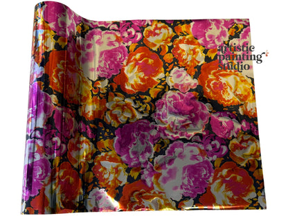 Roll of transfer foil with colorful floral pattern, brand 'Artistic Painting Studio' visible